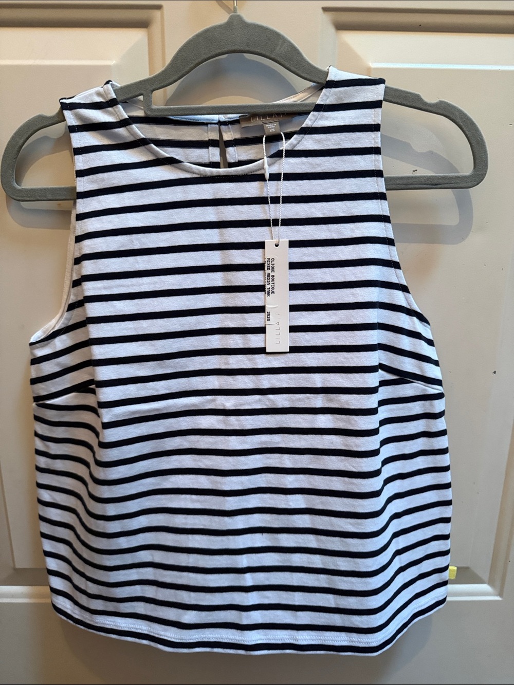 Lilla P Striped Navy & White Mixed Media Sleeveless Tank Top